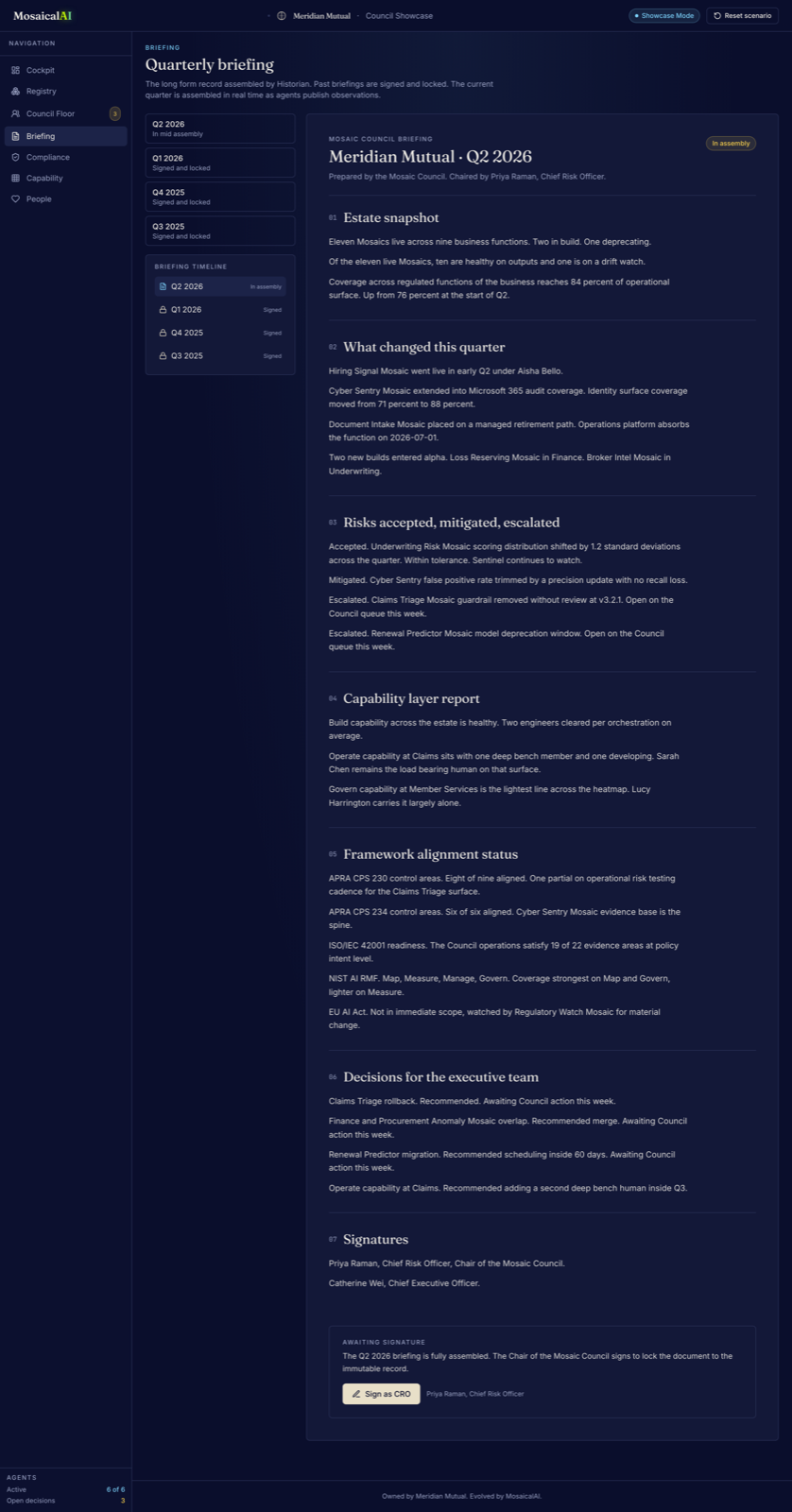 Quarterly Briefing · the long form document the executive team signs